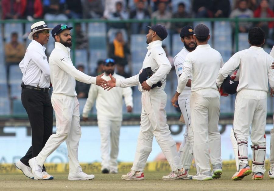 India drew the first Test in Kolkata before thrashing the visitors by an innings and 239 runs in the second game at Nagpur. The first four days of the Kotla Test also witnessed a few disruptions with the Sri Lankan players wearing anti-pollution masks to protect themselves against the high pollution level in the national capital. Resuming from Tuesday's score of 31/3, the visitors lost the wicket of Angelo Mathews in the sixth over of the day before skipper Dinesh Chandimal (36) and de Silva took the team to a comfortable 119/4 at lunch. India vs Sri Lanka,India vs Sri Lanka 2017,India vs Sri Lanka 3rd Test,India record
