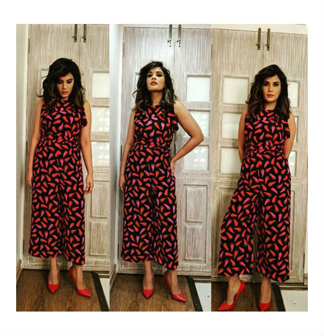 She is looking hot spicy in Kate Spade NY's chilly print Jumpsuit. Richa Chadha,Richa Chadha fashion,Richa Chadha dress,Richa Chadha on social media,Bholi Punjaban,Pulkit Sharma,Varun Sharma,Ali Fazal,Manjot Singh
