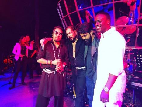 South Indian actor Ram Charan parties with Singer Akon and Mika Singh.