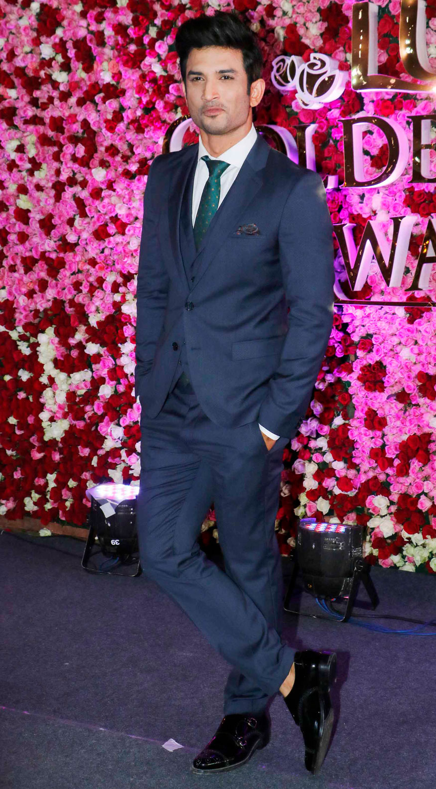 Sushant Singh Rajput poses for photographers during 'Lux Golden Rose Awards 2017' at Yash Raj Studios in Mumbai. Jackie Shroff,Pooja Hegde,Sushant Singh Rajput,Kartik Aaryan,Nushrat Bharucha,Urvashi Rautela,Lux Golden Rose Awards,Lux Golden Rose Awards 2017,Celebs at Lux Golden Rose Awards 2017