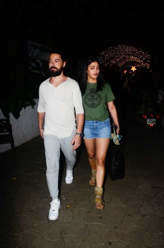 South Indian actress Shruti Haasan spotted with boyfriend Michael Corsale at Party Hunters in Bandra, Mumbai. Shruti Haasan,Michael Corsale,Shruti Haasan and Michael Corsale,Shruti Haasan with Michael Corsale,Shruti Haasan boyfriend Michael Corsale