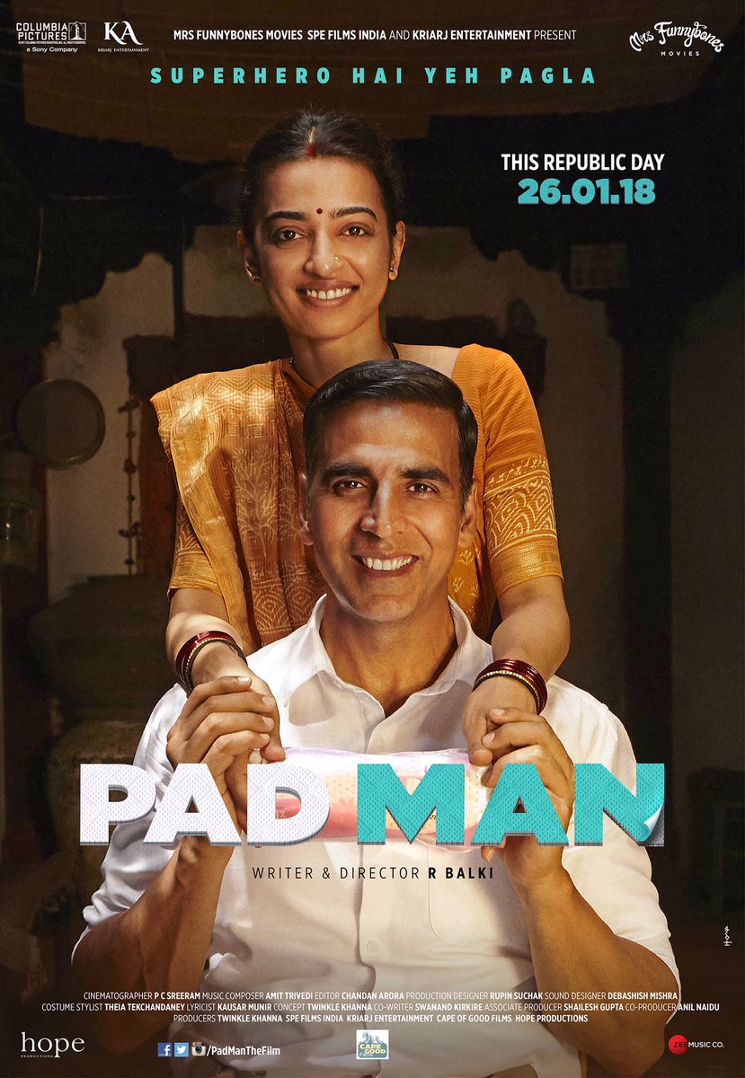 Akshay Kumar and Radhika Apte's Padman poster. Akshay Kumar,Padman,akshay kumar padman,Padman first look,Padman poster,Padman movie poster,Radhika Apte,Sonam Kapoor