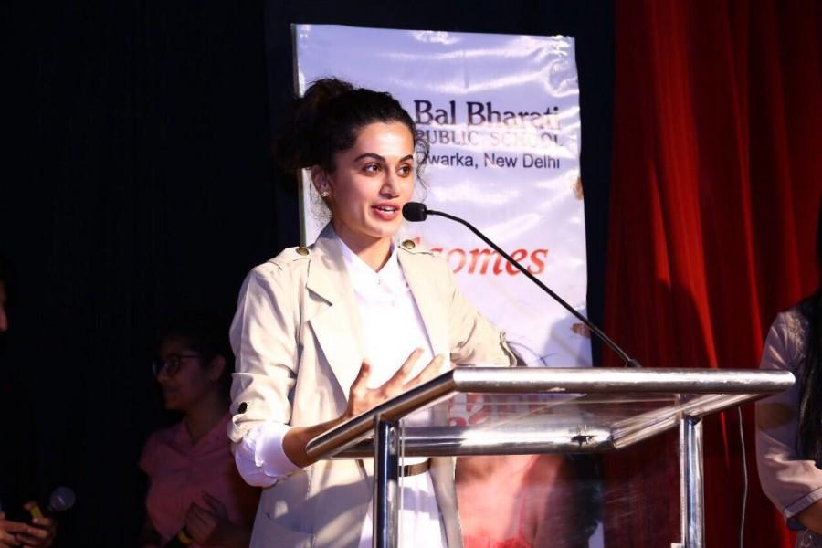 In her address, Taapsee inspired the students to engage themselves in every activity in school and use every opportunity to refine their acumen and talents and most importantly to never give up. She struck a great cord with the audience when she narrated her journey of having to strike a balance between managing excellence in academics on one hand and grabbing hold of every opportunity to participate in co-curricular activities on the other, a feat that ended with her being elected the head girl of the school. Taapsee Pannu,actress Taapsee Pannu,Guru Tegh Bahadur Institute of Technology,Ashok Vihar,Mata Jai Kaur Public School