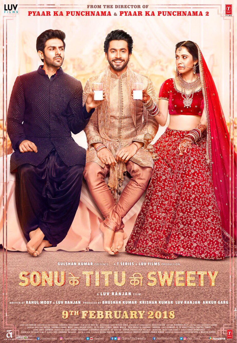 Sonu Ke Titu Ki Sweety is an upcoming Bollywood movie starring Kartik Aaryan, Nushrat Bharucha, Sunny Singh in the lead role. Produced by TSeries and Luv Films. The film is scheduled for a worldwide release on 9 Feb 2018. Kartik Aaryan,Nushrat Bharucha,Sunny Singh,Sonu Ke Titu Ki Sweety,Sonu Ke Titu Ki Sweety poster,Sonu Ke Titu Ki Sweety first look,Sonu Ke Titu Ki Sweety movie poster