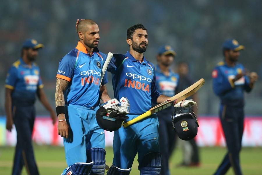 Dhawan, who racked up 13 boundaries and two sixes over the course of his 85-ball stint in the middle, registered the sixth century of his ODI career. Iyer scored 65 runs off 63 balls to bring up the second half-century of his fledging three-match-old ODI career. He smashed eight boundaries and a six before a poor shot saw him offer an easy catch to Suranga Lakmal at mid-on off Thisara Perera's bowling. At that point, India were cruising along comfortably with the scoreboard reading 149/2 in the 23rd over. Shikhar Dhawan,India vs Sri Lanka,India beats Sri Lanka,India trash Sri Lanka,Dinesh Karthik,Mahendra Singh Dhoni