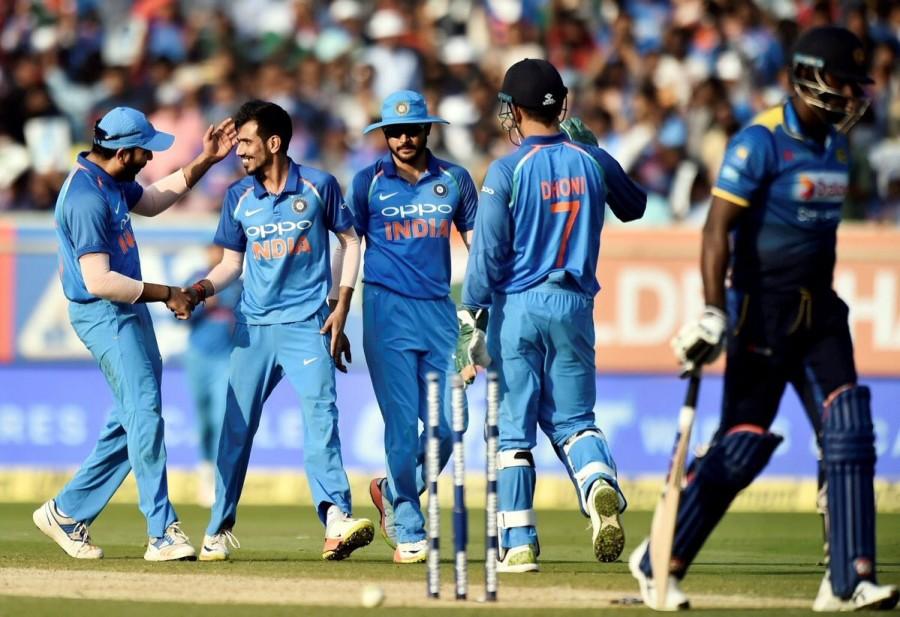 Tharanga was also dismissed shortly afterwards when Mahendra Singh Dhoni showcased a glimpse of his still lightning quick reflexes to stump the left-hander off Kuldeep Yadav's bowling. That virtually signalled an end to Sri Lanka's will to fight as they lost wickets at regular intervals with the rest of their batsmen guilty of some atrocious shot selection. Shikhar Dhawan,India vs Sri Lanka,India beats Sri Lanka,India trash Sri Lanka,Dinesh Karthik,Mahendra Singh Dhoni