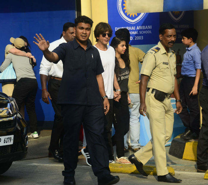 Shah Rukh Khan and Suhana Khan arrive at the annual function of Dhirubhai Ambani International School in Mumbai. Shah Rukh Khan,SRK,AbRam,Abram Khan