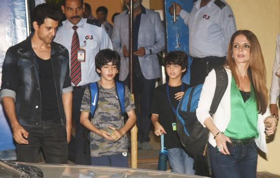 Hrithik Roshan, Hrehaan Roshan, Hridhaan Roshan and Sussanne Khan arrive at the annual function of Dhirubhai Ambani International School in Mumbai.