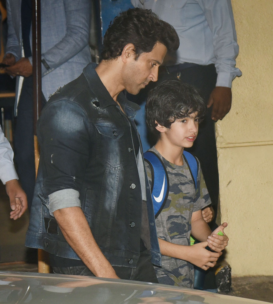 Hrithik Roshan with his son at Dhirubhai Ambani International school at Bandra Kurla Complex in Mumbai. Hrithik Roshan,actor Hrithik Roshan,Hrehaan and Hridhaan,Hrehaan and Hridhaan Roshan,Sussanne Khan,Hrithik Roshan with Sussanne Khan