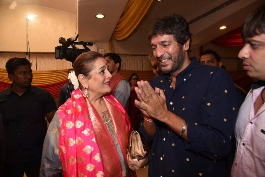 Former actress Poonam Sinha and actor Chunky Pandey at the showbiz journalist and author Chaitanya Padukone's daughter Apekshas Padukone wedding ceremony in Mumbai on Dec 17, 2017. Jackie Shroff,Poonam Sinha,Chunky Pandey,Apekshas Padukone wedding,Apekshas Padukone marriage,Chaitanya Padukone,Chaitanya Padukone daughter