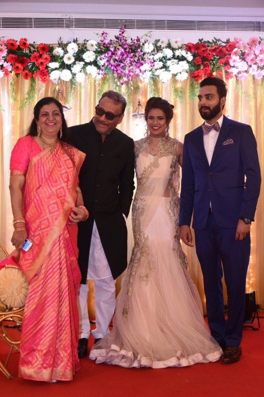 Bollywood actor Jackie Shroff at journalist and author Chaitanya Padukone's daughter Apeksha Padukone'swedding ceremony in Mumbai. Jackie Shroff,Poonam Sinha,Chunky Pandey,Apekshas Padukone wedding,Apekshas Padukone marriage,Chaitanya Padukone,Chaitanya Padukone daughter
