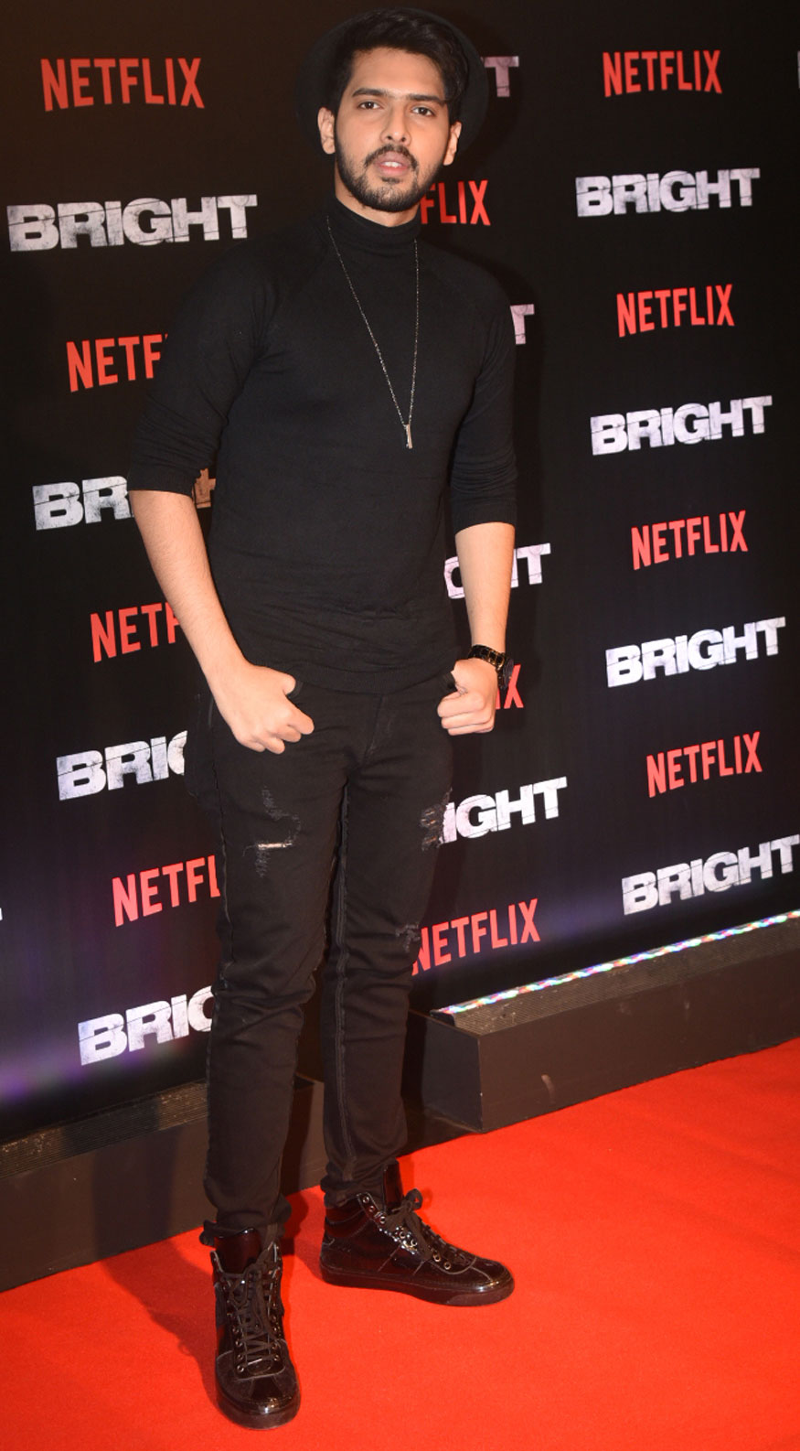 Armaan Malik poses for a photo at the special screening of 'Bright' in Mumbai. Tina Desai,Gurbani Judge,Armaan Malik,Bright Special Screening,Bright Special Screening pics,Bright Special Screening images,Bright Special Screening stills,Bright Special Screening pictures,Bright Special Screening photos