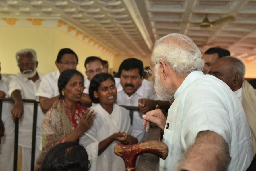Modi flew into Kerala from Lakshwadeep where the cyclone had damaged property and was received by Vijayan. Modi then went by helicopter to Kanyakumari in neighbouring Tamil Nadu before returning to Kerala in the evening and going to Poonthura. In Tamil Nadu, Modi visited Kanyakumari and met representatives of fishermen and farmers affected by Ockhi. PM Narendra Modi,Narendra Modi,Modi visits cyclone-hit TN,Modi visits cyclone-hit,Lakshadweep