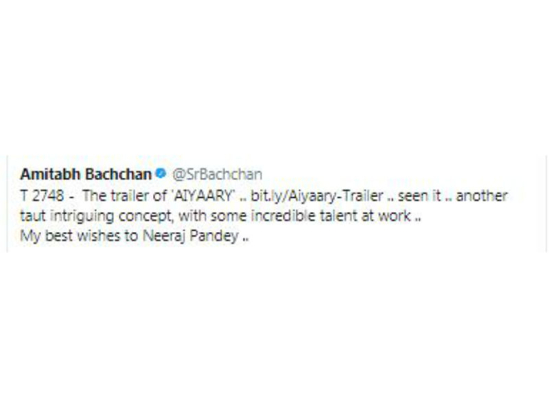 Aiyaary trailer showcases the mentor-protege bond between Manoj Bajpayee and Sidharth Malhotra. The trailer has hooked up masses creating massive anticipation to watch the film on the screen. The poster of the film released recently and depicted the ensemble cast and locations where the film has been shot. The makers had earlier released a sizzle to the film showcasing the behind the scenes of the film, raising the excitement of the audience. Neeraj Pandey,Aiyaary trailer,Aiyaary,Amitabh Bachchan