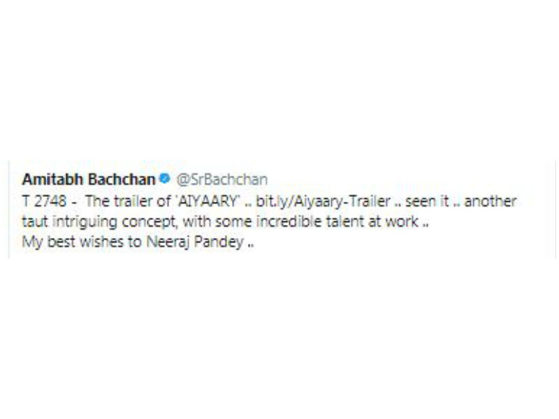 Plan C, Friday Filmworks and Jayantilal Gada (Pen) present 'Aiyaary' A Neeraj Pandey Film. Produced by Shital Bhatia, Dhaval Jayantilal Gada, Motion Picture Capital is slated to release on 26th January, 2018. Neeraj Pandey,Aiyaary trailer,Aiyaary,Amitabh Bachchan