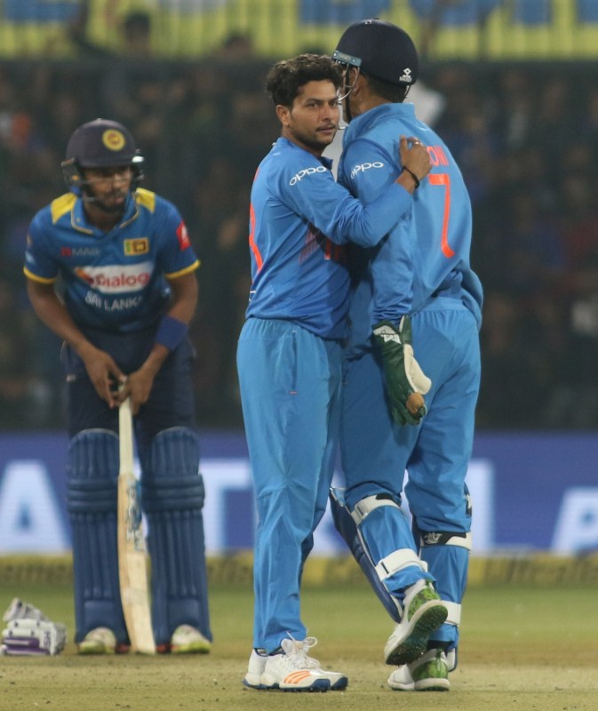 Rohit brought up his half century off just 23 deliveries, sending medium pacer Asela Gunaratne over deep mid-wicket for a maximum before swiftly moving on to 97 when he took his Sri Lankan counterpart Thisara Perera to the cleaners four times, thrice consecutively as the over yielded 26 runs. The Mumbaikar brought up his century in the next over, lacing a length ball through the covers for a boundary off Angelo Mathews before belting two sixes and a four off Dushmantha Chameera, who finally managed to bring the curtains down on Rohit's innings with a slower one. The fall of Rohit, brought in former India skipper Mahendra Singh Dhoni (28 off 20; 4x2, 6x2), who added 78 runs for the second wicket with Rahul. India beat Sri Lanka by 88 runs,India beat Sri Lanka,India trash Sri Lanka