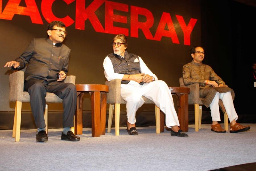 Sanjay Raut, Amitabh Bachchan and Uddhav Thackeray at teaser launch of 'Thackeray' at Grand Hyatt hotel in Mumbai on December 21, 2017. Amitabh Bachchan,Uddhav Thackeray,Rashmi Thackeray,Thackeray teaser,Thackeray teaser launch,Thackeray teaser launch pics,Thackeray teaser launch images,Thackeray teaser launch stills,Thackeray teaser launch pictures,Thackeray teaser launch photos