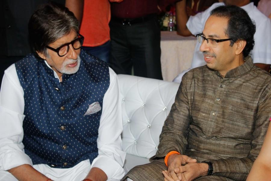 Amitabh Bachchan and Uddhav Thackeray at teaser launch of 'Thackeray' at Grand Hyatt hotel in Mumbai on December 21, 2017. Amitabh Bachchan,Uddhav Thackeray,Rashmi Thackeray,Thackeray teaser,Thackeray teaser launch,Thackeray teaser launch pics,Thackeray teaser launch images,Thackeray teaser launch stills,Thackeray teaser launch pictures,Thackeray teaser launch photos