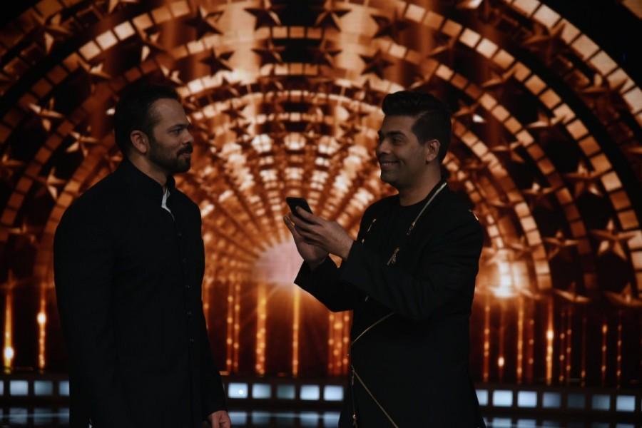 Karan Johar and Rohit Shetty on India's Next Superstar sets. Priyanka Chopra,hot Priyanka Chopra,Priyanka Chopra curves,Karan Johar and Rohit Shetty,Karan Johar,Rohit Shetty,India's Next Super Star