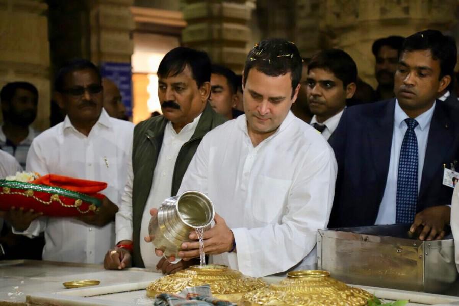 Congress President Rahul Gandhi seeks blessings at the Somnath Temple in Gujarat. Rahul Gandhi,Rahul Gandhi at Somnath Temple,Rahul Gandhi in Gujarat,Rahul Gandhi visit Gujarat,Congress President Rahul Gandhi