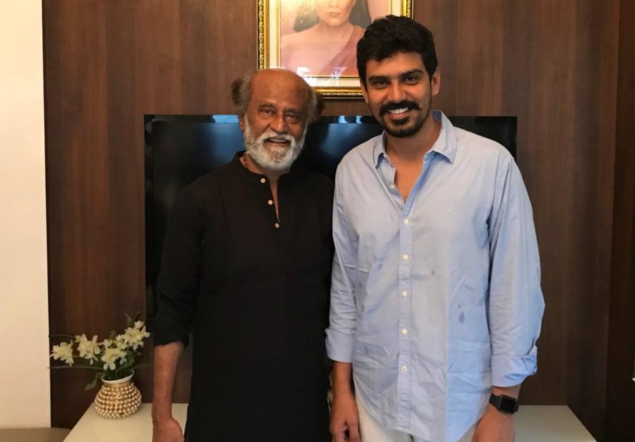 Superstar Rajinikanth with S.R Prabhu. Aruvi,Aruvi team with Rajinikanth,Rajinikanth,Superstar Rajinikanth