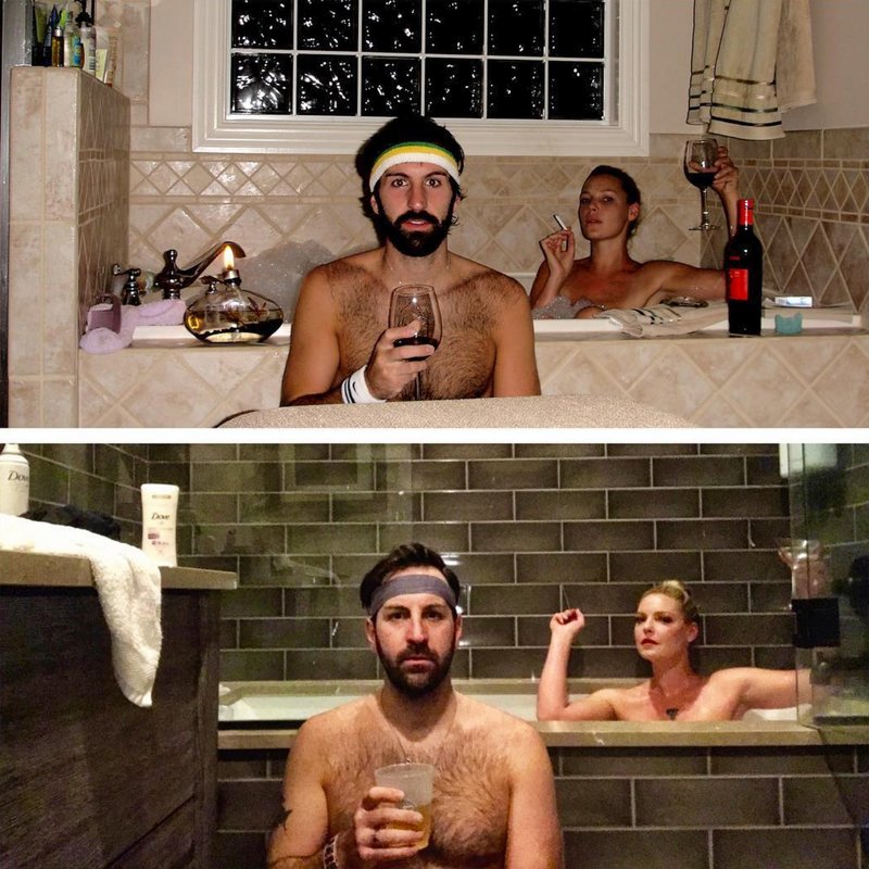 The images, posted side-by-side by the actress to Instagram, feature Heigl lounging in the tub while the musician wears a headband and holds a drink staring at the camera, reports people.com. "A few things have changed since then," said Heigl of the decade-plus since the first image was taken. "I quit smoking, thank God! I've put on a few pounds. I don't often do spontaneously weird things like take random bathtub photos in the middle of the night anymore. But what hasn't changed, is that burning desire in me to be with this man." The "Grey's Anatomy" star, who married Kelley on December 23, 2007, said their relationship wasn't picture perfect. Katherine Heigl and Josh Kelley,Katherine Heigl,Josh Kelley,Josh Kelley nude photo