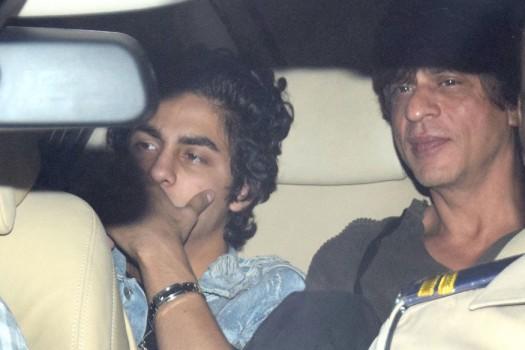 Aryan Khan and Shah Rukh Khan at Karan Johar's Christmas party held at his residence in Mumbai on December 24, 2017.