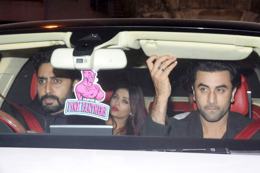 Abhishek Bachchan, Aishwarya Rai Bachchan and Ranbir Kapoor at Karan Johar's Christmas party held at his residence in Mumbai on December 24, 2017. Shah Rukh Khan,Abhishek Bachchan,Aishwarya Rai,Ranbir Kapoor,Alia Bhatt,Sonakshi Sinha,Karan Johar Christmas Party,Karan Johar Christmas Party pics,Karan Johar Christmas Party images,Karan Johar Christmas Party stills,Karan Johar Christmas Party pictures