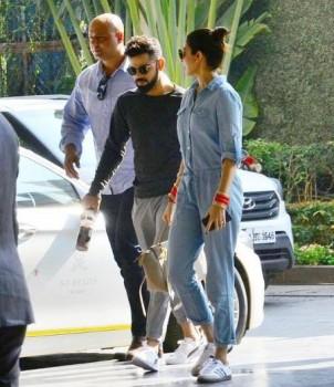 Actress Anushka Sharma and Virat Kohli arrives at St Regis hotel in Mumbai today for their wedding reception this evening.