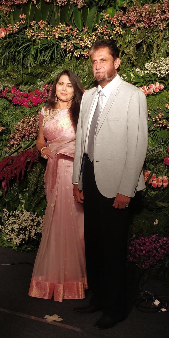 Sandeep Patil with his wife at Virat Kohli and Anushka Sharma reception. Ravindra Jadeja,Sandeep Patil,Virat Kohli and Anushka Sharma,Virat Kohli and Anushka Sharma Mumbai reception,Virat Kohli Mumbai reception,Anushka Sharma Mumbai reception,Boman Irani