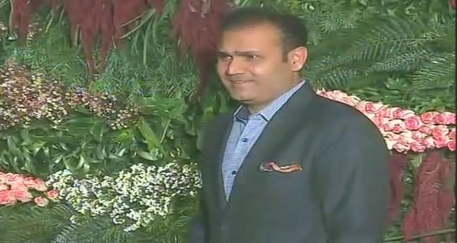 Virender Sehwag  at Virat Kohli and Anushka Sharma reception.