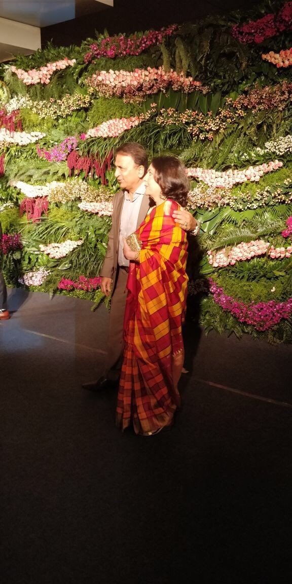 Former Indian Cricketer, Sunil Gavaskar and his wife arrives at Virat Kohli and Anushka Sharma reception. Virat Kohli and Anushka Sharma reception,Virat Kohli reception,Anushka Sharma reception,Sunil Gavaskar