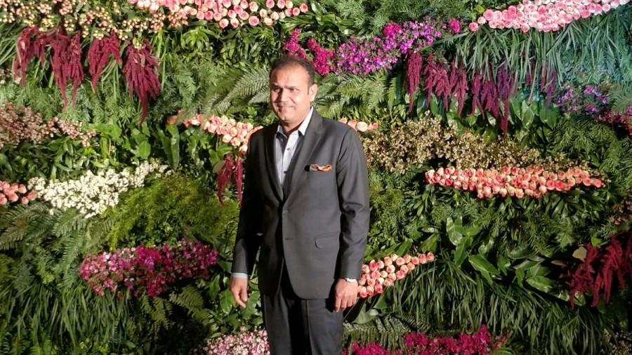 Virender Sehwag at Virat Kohli and Anushka Sharma reception. Virat Kohli and Anushka Sharma reception,Virat Kohli reception,Anushka Sharma reception,Sunil Gavaskar