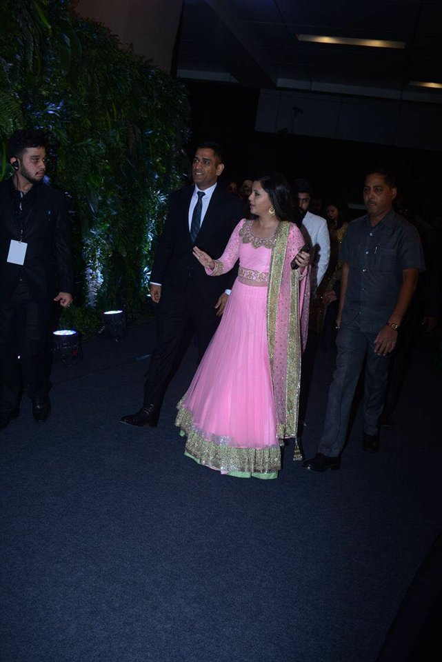 MS Dhoni at Virat Kohli and Anushka Sharma reception. Virat Kohli and Anushka Sharma reception,Virat Kohli reception,Anushka Sharma reception,Sunil Gavaskar