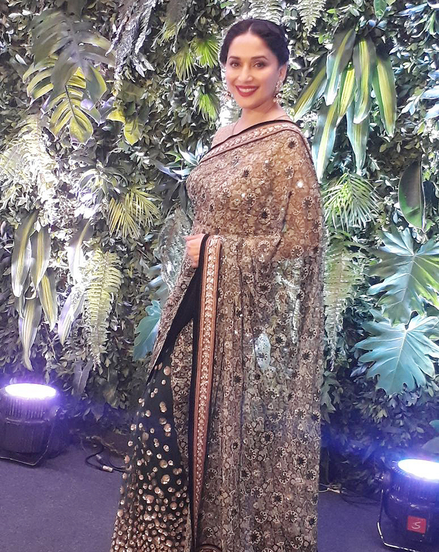 Madhuri Dixit attends the wedding reception of Virat Kohli and Anushka Sharma held at St. Regis Hotel in Mumbai on December 26, 2017. AR Rahman,Madhuri Dixit,Rekha,Sara Ali Khan,Virat Kohli and Anushka Sharma reception
