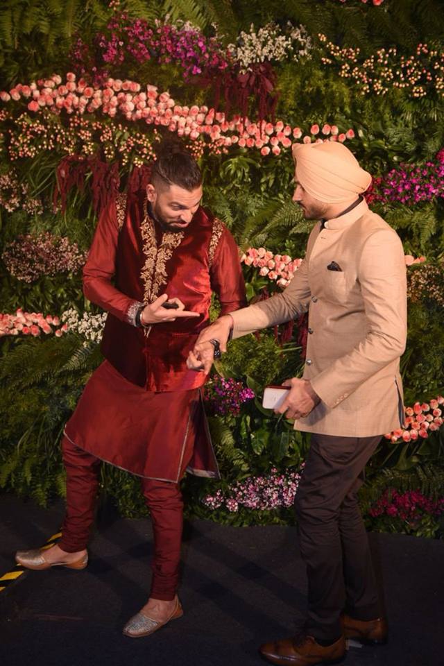 Yuvraj Singh, Harbhajan Singh at Virat Kohli and Anushka Sharma reception. Yuvraj Singh,Harbhajan Singh,Zaheer Khan,Virat Kohli and Anushka Sharma reception