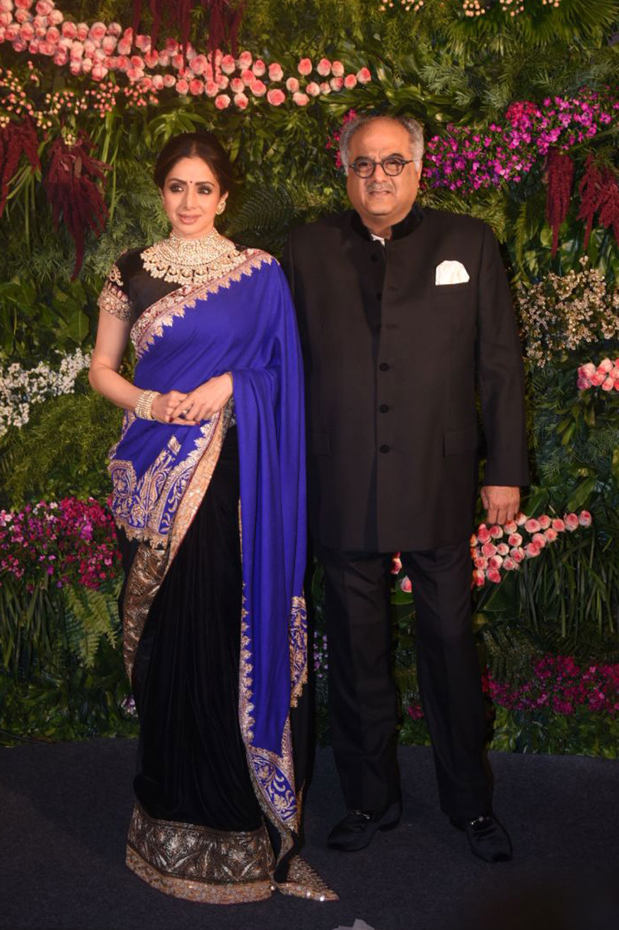 Sridevi and Boney Kapoor attend the wedding reception of Virat Kohli and Anushka Sharma held at St. Regis Hotel in Mumbai on December 26, 2017. Kangana Ranaut,Katrina Kaif,Boney Kapoor,Sridevi,Virat Kohli,Anushka Sharma,Virat Kohli reception,Anushka Sharma reception,Varun Dhawan