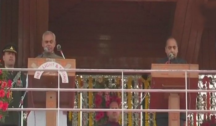 Jai Ram Thakur on Wednesday was sworn in as the Himachal Pradesh Chief Minister at a ceremony here attended by Prime Minister Narendra Modi and BJP President Amit Shah among others. Jai Ram Thakur,Leaders attending Jai Ram Thakur's swearing-in-ceremony,Narendra Modi,PM Narendra Modi,BJP President Amit Shah