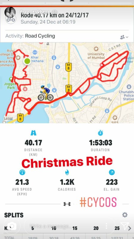Farhan Akhtar chose a healthy way and went on a Christmas ride around the city. The actor rode the cycle for almost two hours conquering the total distance of 40.17 km. Farhan Akhtar took to his Insta story highlighting the numerics of his cycling tour as he started off from his place in Bandra and went to town. The actor shredded 1200 calories in less than two hours of rigorous cycling and his chiseled body is the testimony of his fitness mantra. It is a known fact that Farhan has time and again indulged in cycling giving some real good fitness goals. Farhan Akhtar,actor Farhan Akhtar,Farhan Akhtar 1200 calories