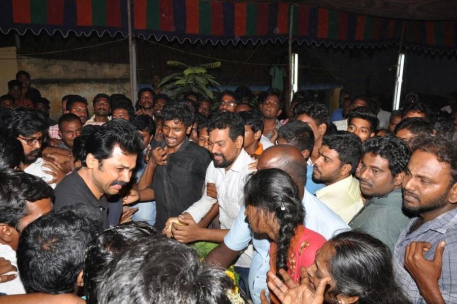 Karthi pays last homage to fan; breaks down at funeral. Karthi,actor Karthi,Fan Club secretary