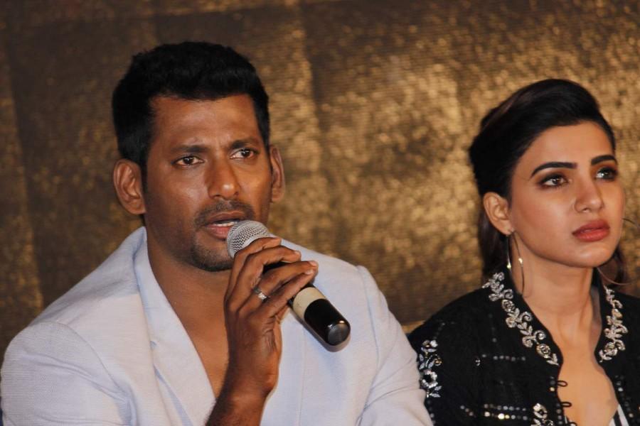 Vishal addresses media during Irumbu Thirai teaser launch. Vishal,Samantha Akkineni,Irumbu Thirai teaser launch,Irumbu Thirai teaser,Irumbu Thirai teaser launch pics,Irumbu Thirai teaser launch images,Irumbu Thirai teaser launch stills,Irumbu Thirai teaser launch pictures,Irumbu Thirai teaser launch photos