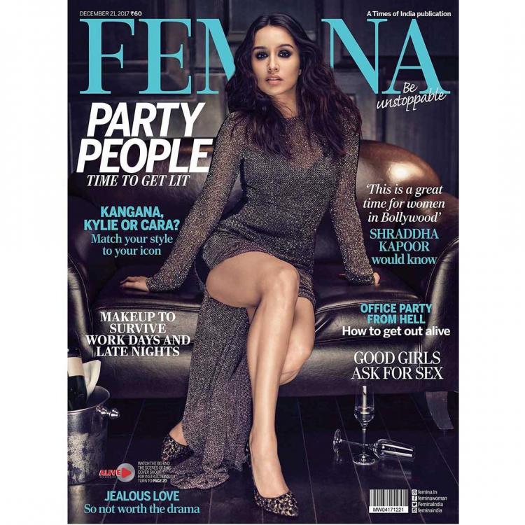 Shraddha Kapoor - Femina (December issue): Shraddha Kapoor has always come off as a bubbly, energetic and gorgeous woman. However, she also reveals her sizzling side from time to time and she has done so yet again. Clad in a dark grey dress cut off at the thighs and with a long trail, the actress appears sitting on the couch. In the December edition of Femina magazine, Shraddha can be seen looking extremely hot on its cover. The 'Half Girlfriend' actress can be seen raising the temperature in a sexy avatar. Ranveer Singh,Deepika Padukone,Aamir Khan,Tiger Shroff,Alia Bhatt,Farhan Akhtar,Shraddha Kapoor,Jacqueline Fernandez,celebs on magazine covers