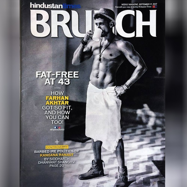 Farhan Akhtar - HT Brunch (September issue): A bare-chested Farhan Akhtar turns up the heat on HT Brunch cover. Not only is Farhan Akhtar looking absolutely alluring, the multi-talented actor also serves as a fitness icon with his toned muscles. He drops all his clothes and wears just a towel with boots, with a coffee mug in hand. "Fat-free at 43" is what HT Brunch declares, as Farhan Akhtar flaunts his abs on their cover. A towel-clad Farhan Akhtar is seen owning up to the space exhibiting his perfectly crafted body. Ranveer Singh,Deepika Padukone,Aamir Khan,Tiger Shroff,Alia Bhatt,Farhan Akhtar,Shraddha Kapoor,Jacqueline Fernandez,celebs on magazine covers