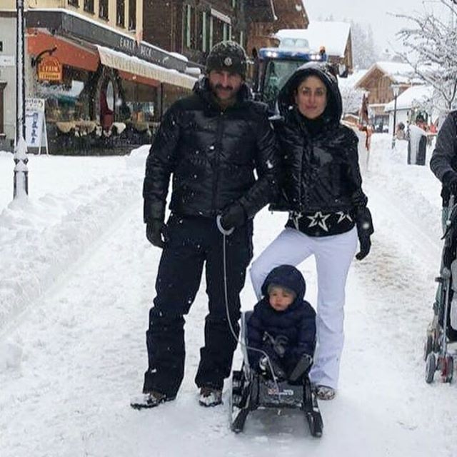 After celebrating a grand birthday at the Pataudi Palace, Saif Ali Khan and Kareena Kapoor's little prince Taimur Ali Khan enjoys his first snowfall in Switzerland. Taimur Ali Khan,Taimur Ali Khan in Switzerland,Saif Ali Khan,saif ali khan son,Kareena Kapoor Khan,Kareena Kapoor,saif kareena baby,Kareena baby