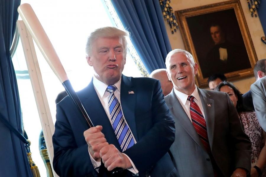 ice President Mike Pence laughs as U.S. President Donald Trump holds a baseball bat as they attend a Made in America product showcase event at the White House in Washington, U.S., July 17, 2017. Carlos Barria: "This summer the White House organized an event to showcase 'Made in America' products. All kinds of exhibitors brought their products as the President and Vice President toured the event. One of the companies was Marucci Sport, a manufacturer of baseball bats based in Baton Rouge, Louisiana. As Trump approached a table full of baseball bats, photographers at the event, including me, rushed to get a good angle hoping that he would pick up a bat. As we predicted, he did. He took one and joked around as though he was hitting something hard. The only thing closer to him right there, was the media." President Donald Trump,Donald Trump,US President Donald Trump,Donald Trump viral moments