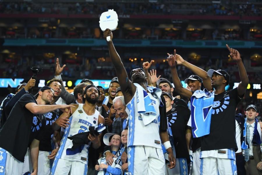 Apr 3, 2017; Phoenix, AZ, USA; North Carolina Tar Heels players celebrate after defeating the Gonzaga Bulldogs in the championship game of the 2017 NCAA Men's Final Four at University of Phoenix Stadium. Great sports photos,sports photos of 2017,photos from around the world in 2017