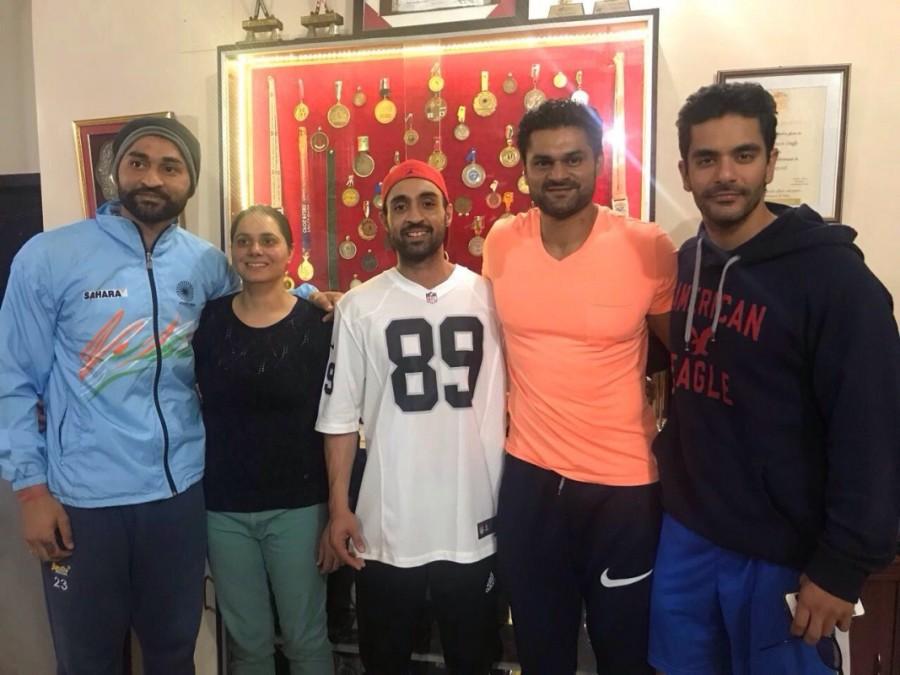Actors Angad Bedi and Diljit Dosanjh are currently shooting for a biopic on former Indian skipper Sandeep Singh titled as 'Soorma'. They have been shooting continuously for the film in Shahabad a small village in Punjab. The film is entirely based on the life and struggles of Sandeep Singh which is being played by Diljit Dosanjh whereas Angad Bedi plays the character of Sandeep's elder brother Bikramjeet Singh. Both the actors Diljit and Angad closely observed and adapted the lifestyles of the real brothers Sandeep and Bikram to get the right emotions onscreen. Bikramjeet Singh,Angad Bedi,Diljit Dosanjh,Sandeep Singh,Soorma,Soorma on the sets,Taapsee Pannu