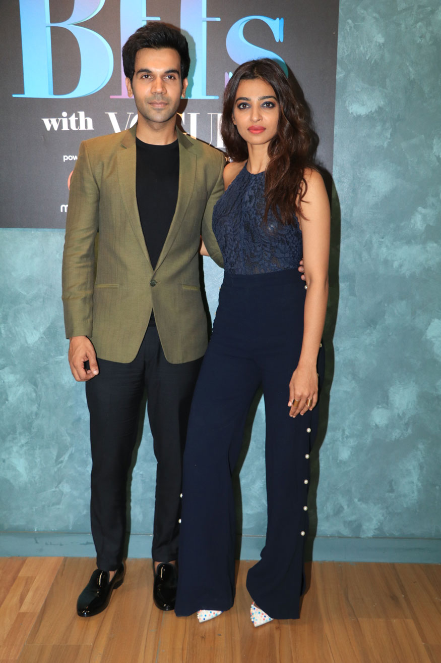 Rajkummar Rao and Radhika Apte pose together for camera during their visit on the set of Infinity TV Serial Vogue BFFs. Rajkumar Rao,Radhika Apte,Neha Dhupia,Vogue BFFs Show,Rajkumar Rao at Vogue BFFs Show,Radhika Apte at Vogue BFFs Show,Neha Dhupia at Vogue BFFs Show
