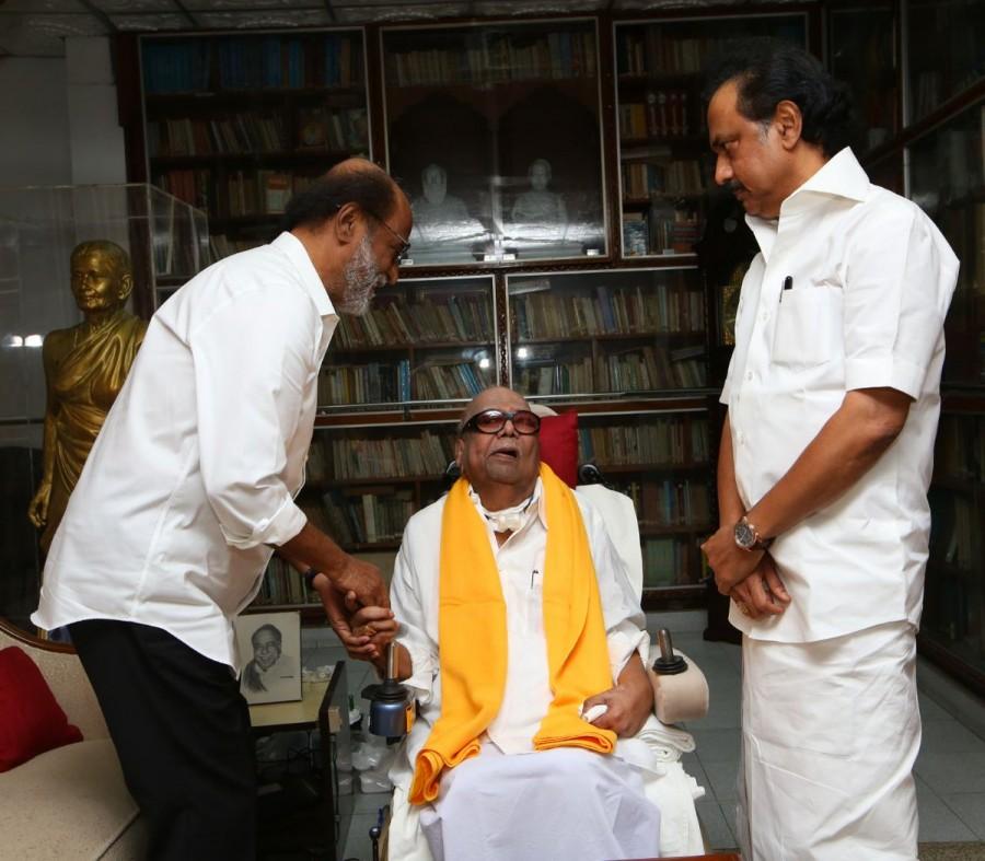 Speaking to reporters here after meeting Karunanidhi, he said he had informed the DMK patriarch about his starting a political party and got his blessings. The actor said he greeted Karunanidhi for the New Year and also enquired about his health. On December 31, 2017, Rajinikanth had announced his plans to float a political party and follow spiritual politics. Speaking to reporters, DMK leader M.K.Stalin termed the meeting between his father and the actor as nothing surprising. Rajinikanth,Rajinikanth meets DMK chief M Karunanidhi,Karunanidhi,Rajinikanth meets Karunanidhi,Rajinikanth with Karunanidhi