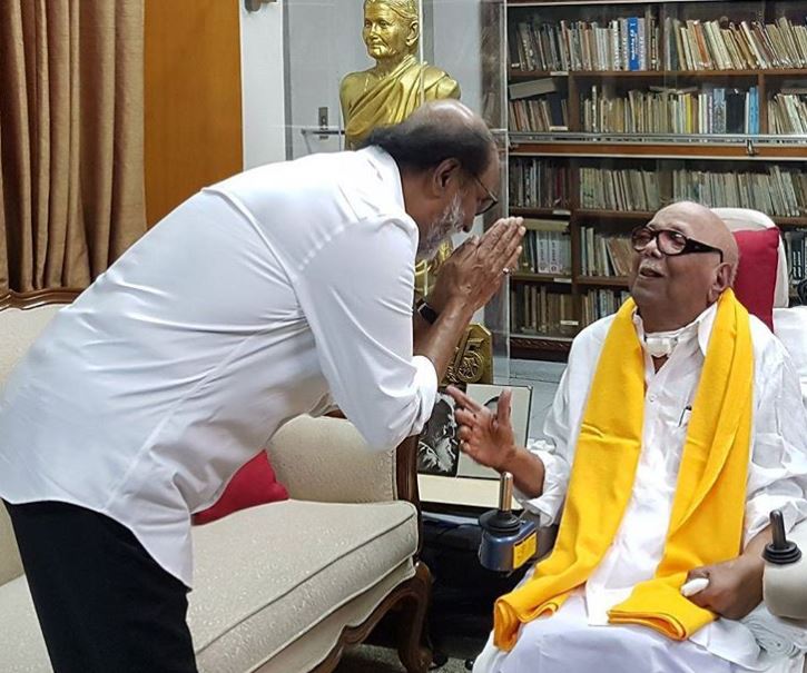 Stalin said Rajinikanth had requested a meeting with Karunanidhi and as per the tradition of this land, his request was acceded to. He added that Rajinikanth also met Dayalu Ammal, Karunanidhi's wife. According to Stalin, even DMDK leader A. Vijayakanth had sought Karunanidhi's blessings when he floated his party. He said support for Rajinikanth's party would be decided at the time of elections. Rajinikanth,Rajinikanth meets DMK chief M Karunanidhi,Karunanidhi,Rajinikanth meets Karunanidhi,Rajinikanth with Karunanidhi